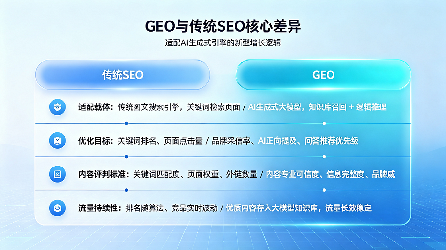 明觉GEO 黄石明觉网络科技有限公司 GEO与传统SEO核心差异